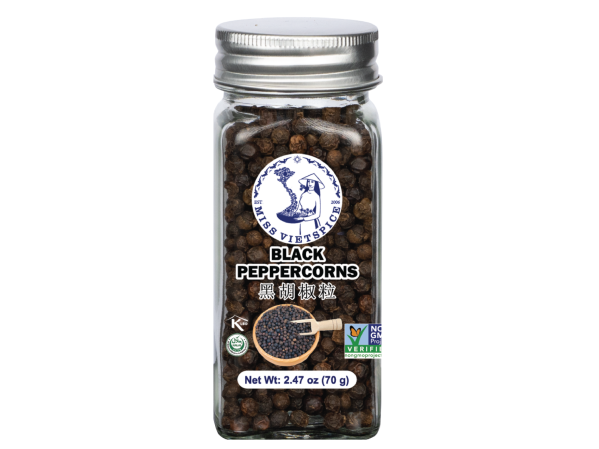Black Peppercorns – Glass Jar 70g – Retail Packaging
