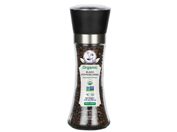 Organic Black Peppercorns / Grinder 100g / Retail Packaging