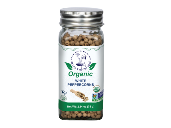 Organic White Peppercorns / Jar 70g / Retail Packaging