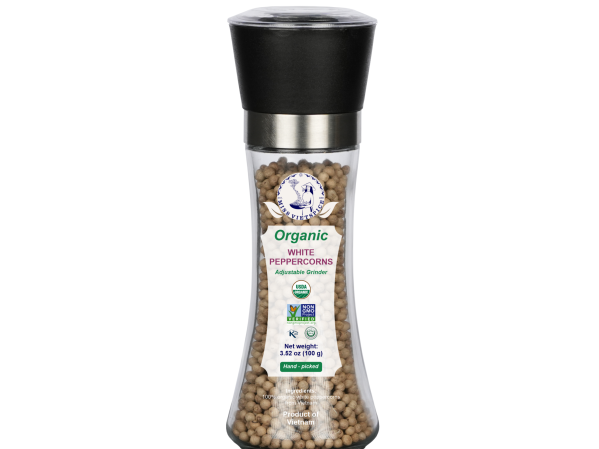 Organic White Peppercorns / Grinder 100g / Retail Packaging